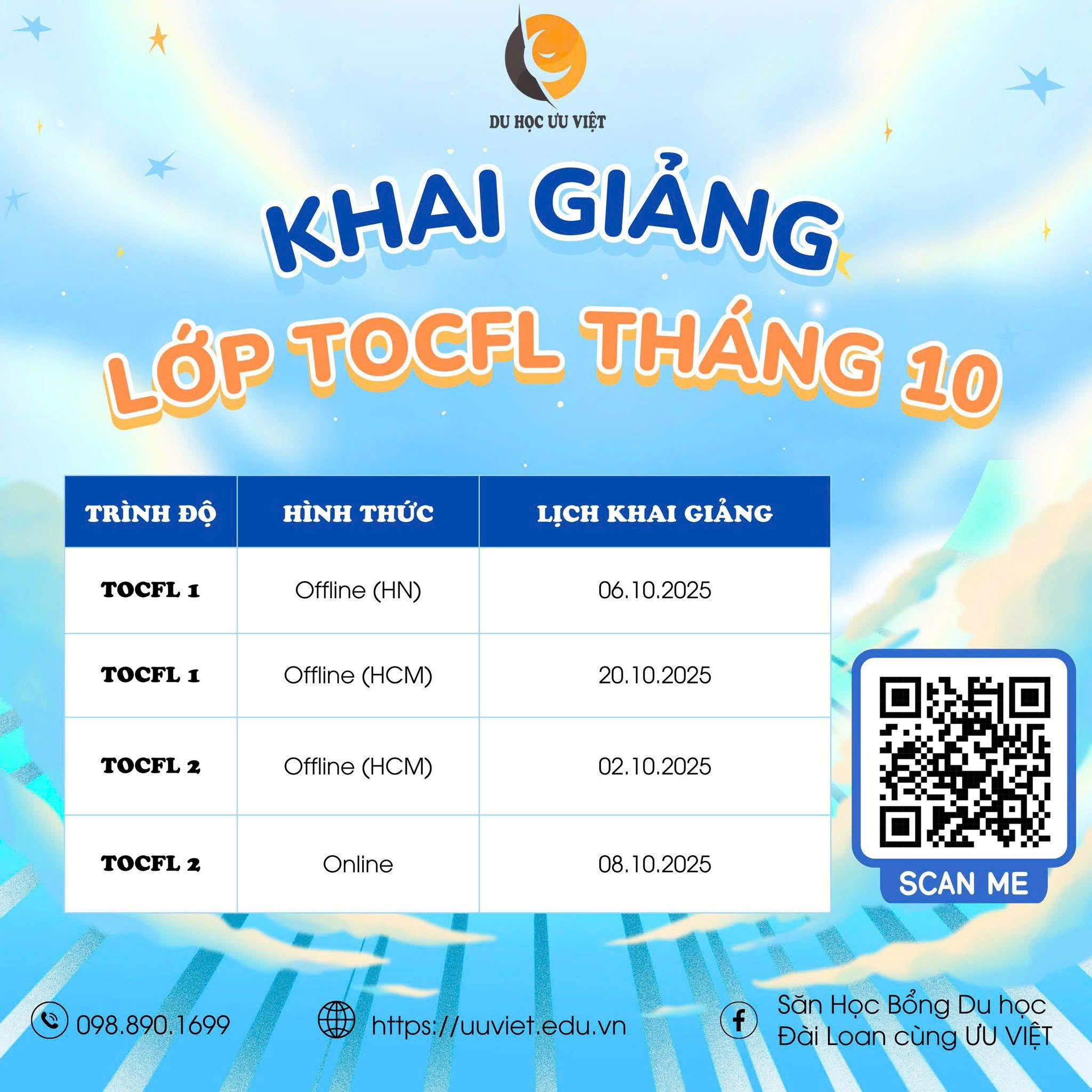 Khai Giảng Lớp TOCFL Tháng 10/2025