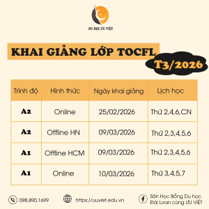 Lịch mở lớp TOCFL Tháng 3/2026